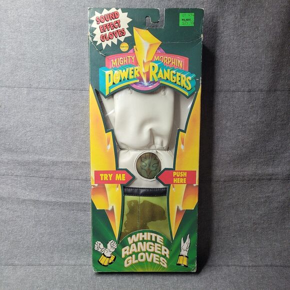 Vintage 1994 Mighty Morphin Power Rangers White Ranger Gloves with Original Box